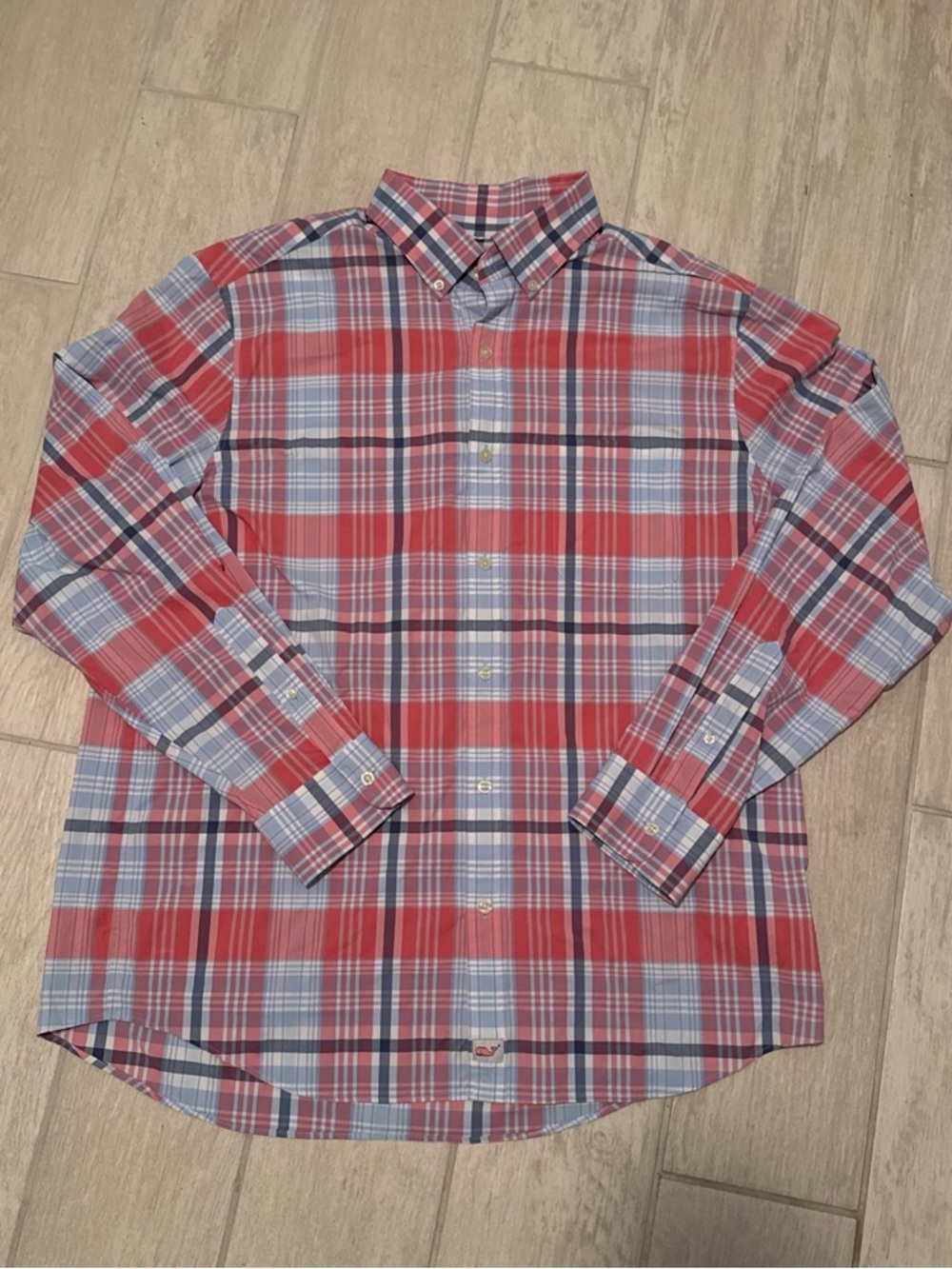 Vineyard Vines Red and Light Blue Plaid Button-Down Shirt